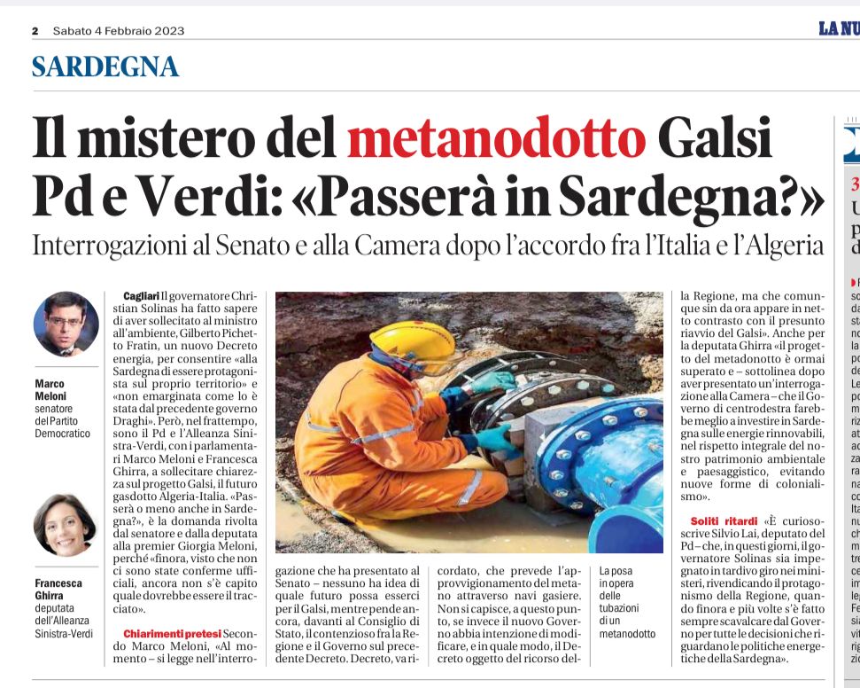 Il mistero del metanodotto Galsi. Pd e Verdi: “Passerà in Sardegna?”